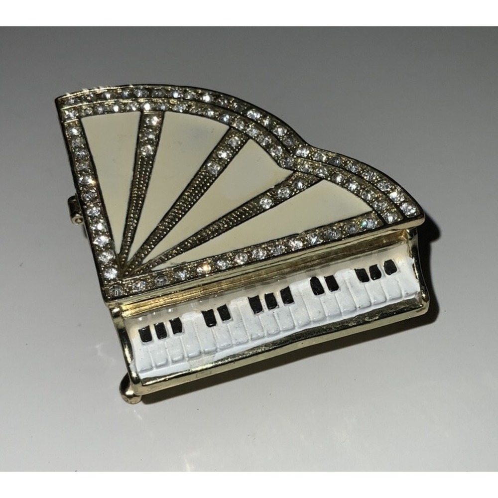 White Piano Jewelry Trinket Box Bejeweled‎ Grand Piano Swarovski Crystals Enamel